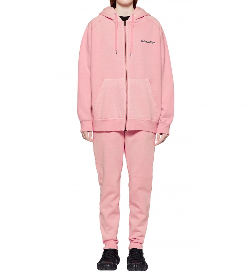 Men's Onitsuka Tiger Washed Zip Up Hoodie Pink | 49281-CEDO