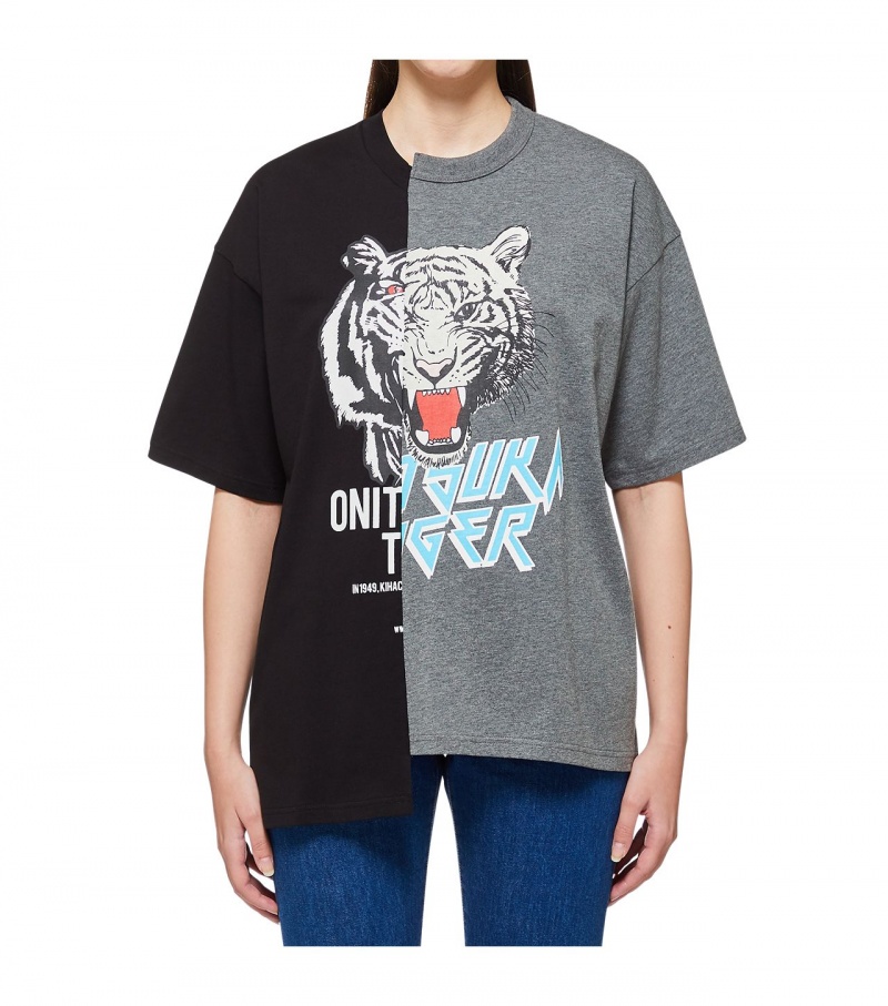 Women's Onitsuka Tiger Graphic T Shirts Black | 84093-JSTI