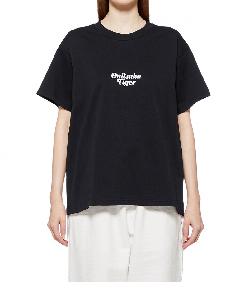 Women's Onitsuka Tiger Graphic T Shirts Black | 69147-WOMT