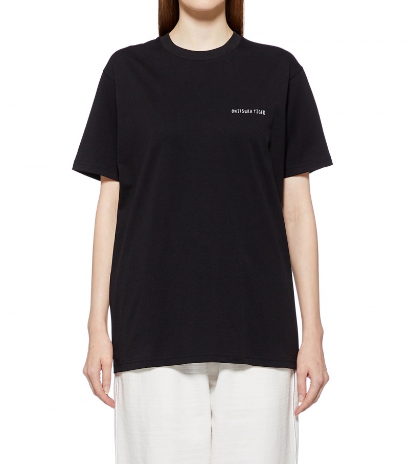 Women's Onitsuka Tiger Graphic T Shirts Black | 29056-AJER