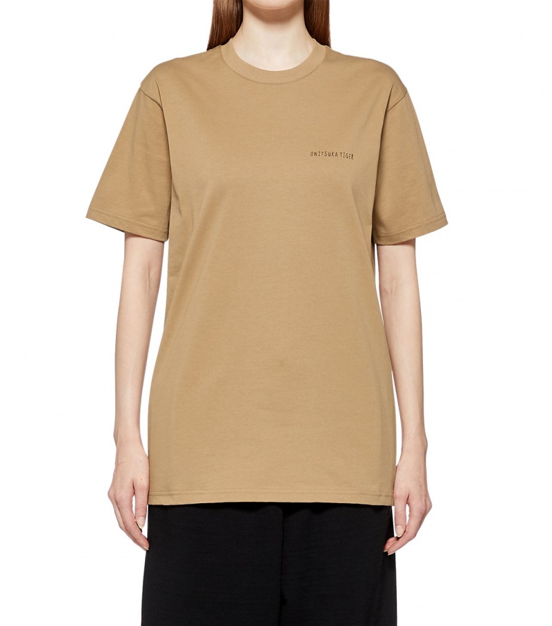 Women's Onitsuka Tiger Graphic T Shirts Beige | 47298-UVIS