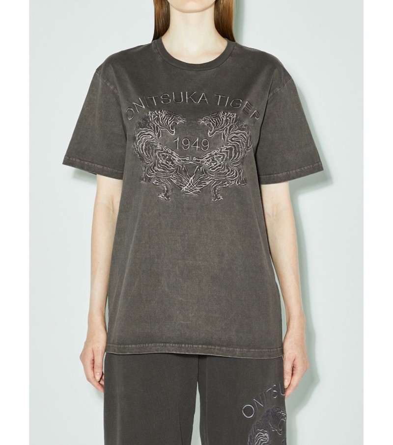 Women's Onitsuka Tiger Graphic T Shirts Black | 41690-PKEY