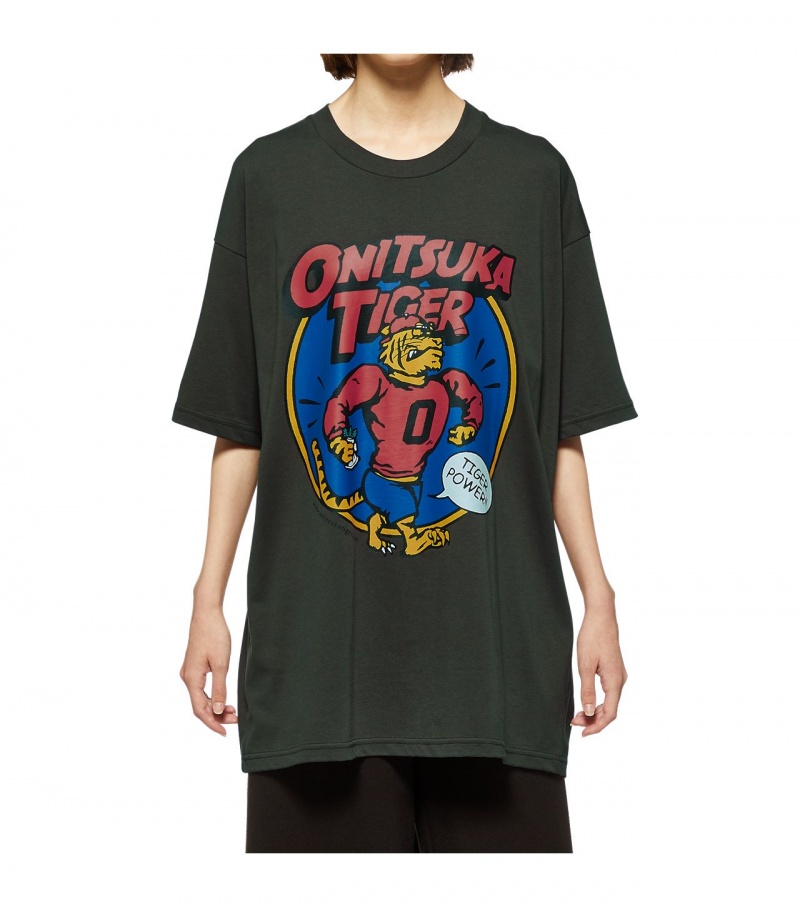 Women's Onitsuka Tiger Graphic T Shirts Dark Grey | 04915-GDQN