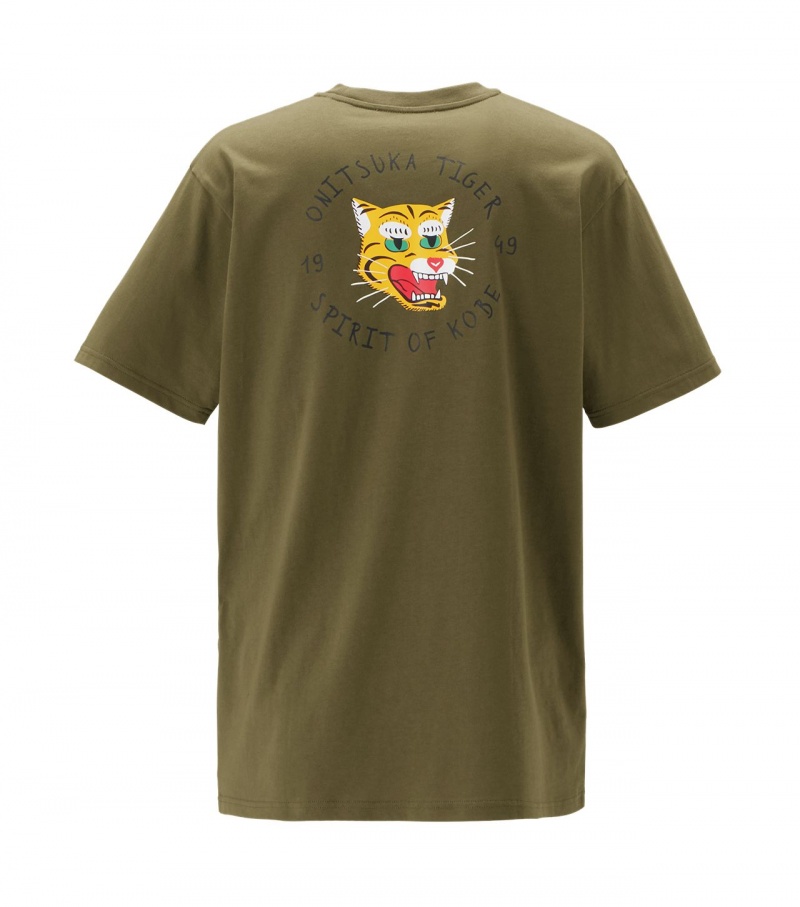 Women's Onitsuka Tiger Graphic T Shirts Khaki | 87492-FOKB