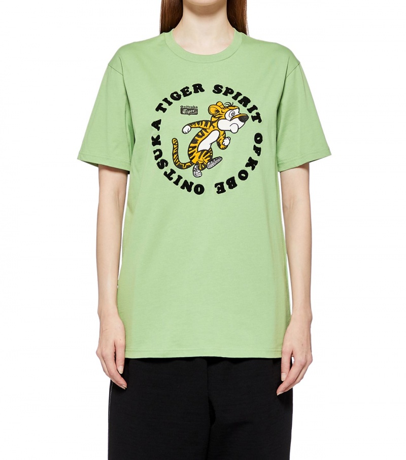 Women's Onitsuka Tiger Graphic T Shirts Light Green | 48729-WFED