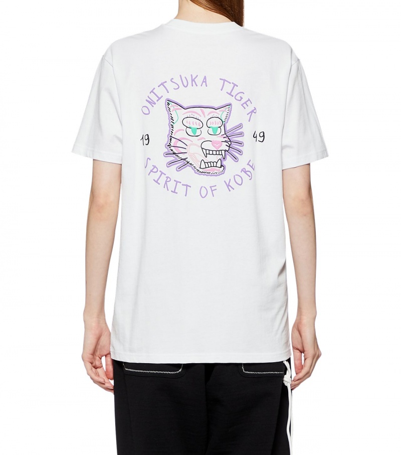 Women's Onitsuka Tiger Graphic T Shirts White | 76821-LVKG