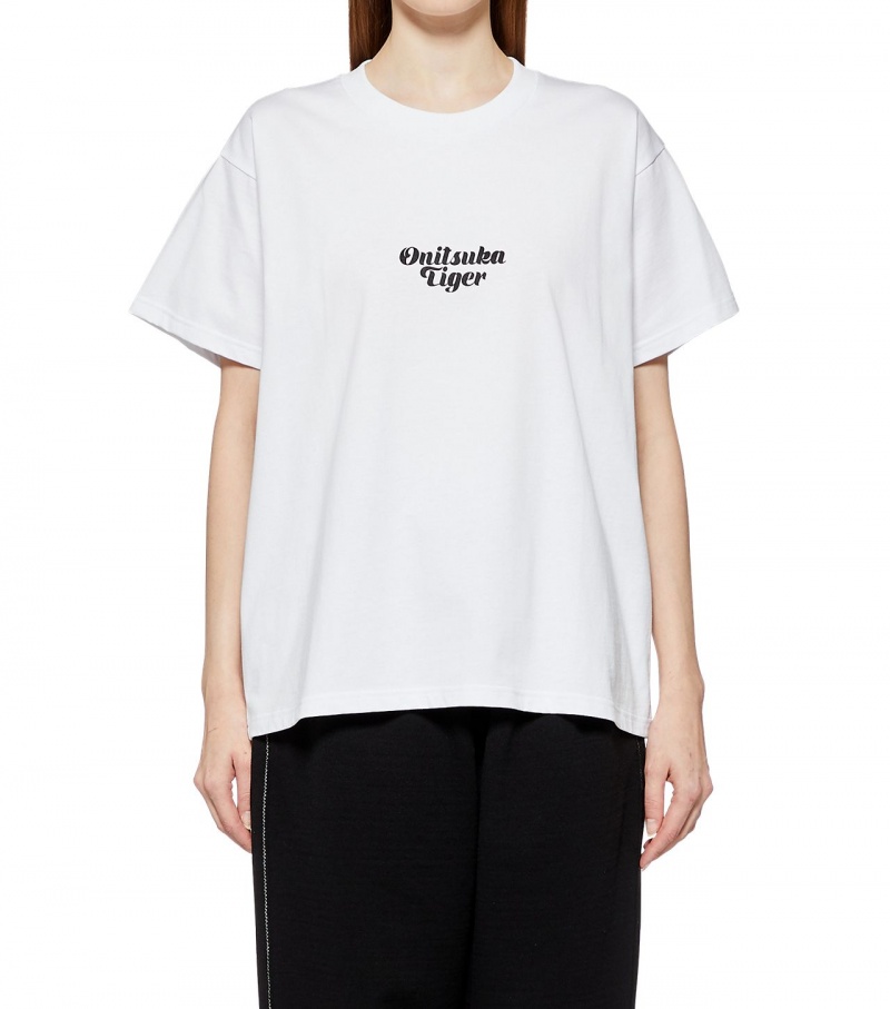 Women's Onitsuka Tiger Graphic T Shirts White | 95137-ZYDL