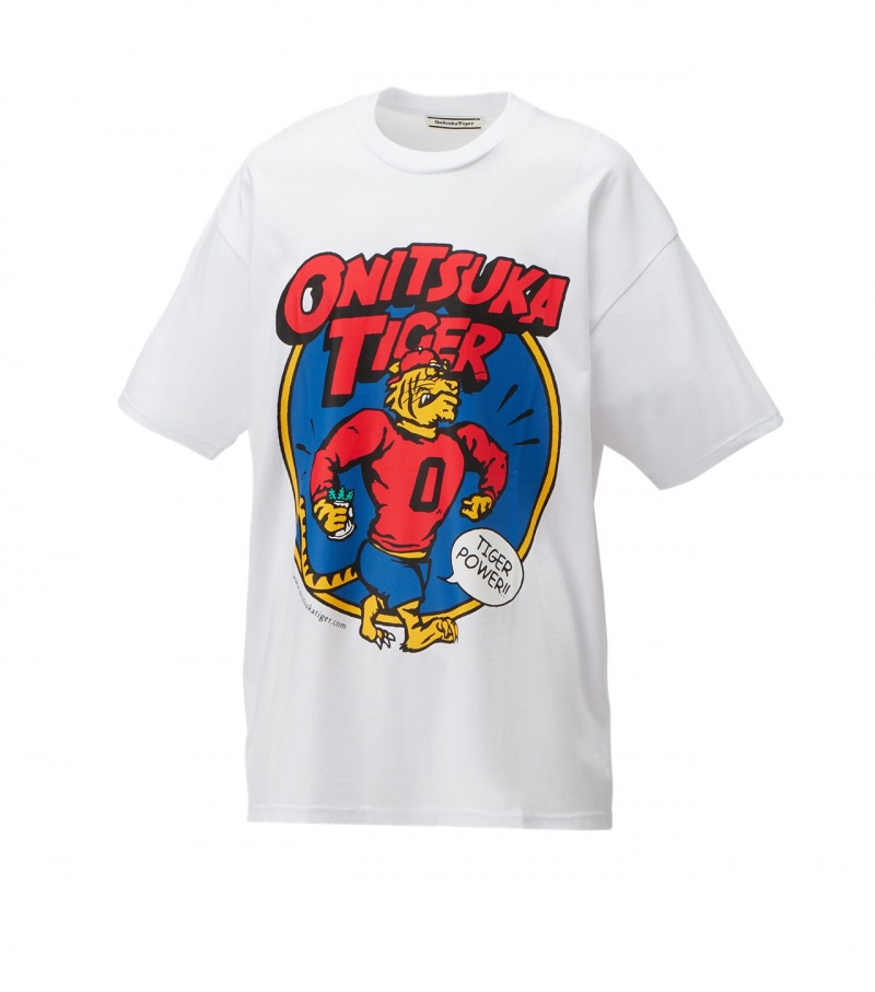 Women's Onitsuka Tiger Graphic T Shirts White | 76084-TDMB