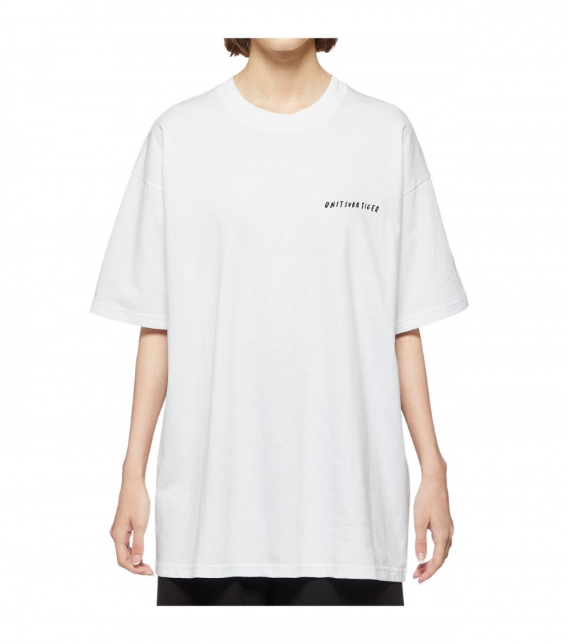 Women's Onitsuka Tiger Graphic T Shirts White | 28413-SNXG