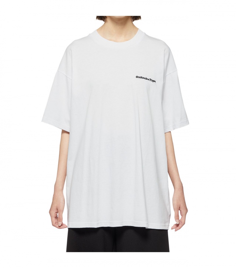 Women's Onitsuka Tiger Graphic T Shirts White | 81567-TSFN