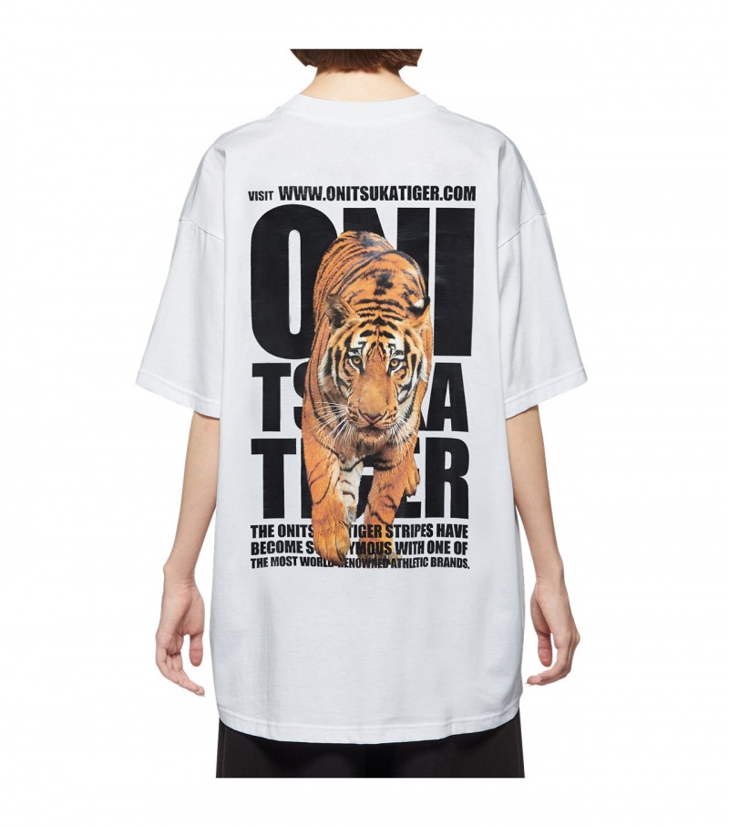 Women's Onitsuka Tiger Graphic T Shirts White | 81567-TSFN