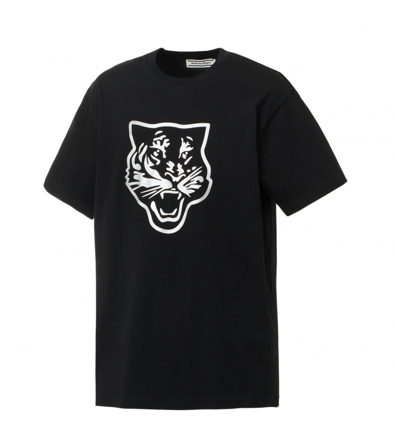 Women's Onitsuka Tiger Logo Graphic T T Shirts Black / Silver | 98106-LSMF