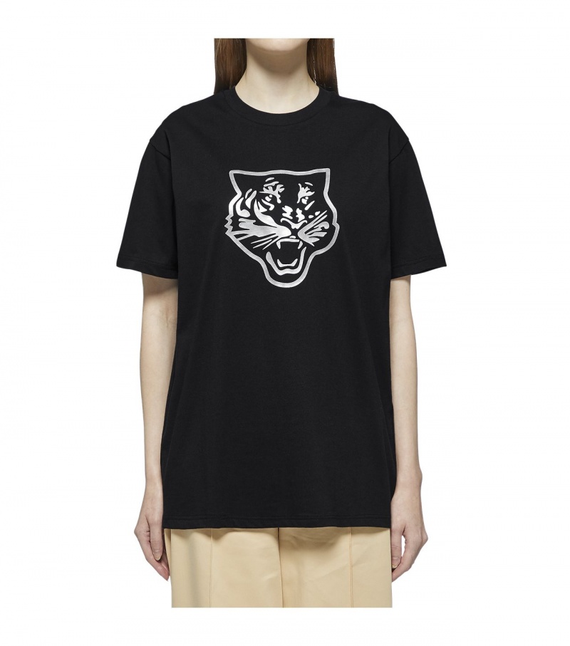 Women's Onitsuka Tiger Logo Graphic T T Shirts Black / Silver | 98106-LSMF