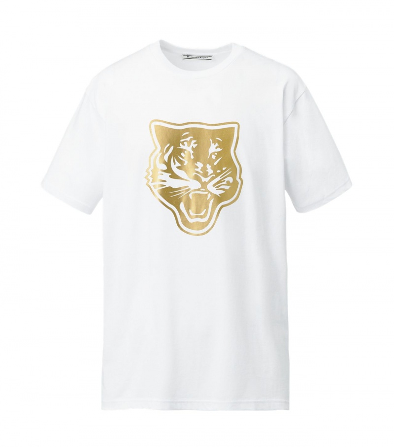 Women\'s Onitsuka Tiger Logo Graphic T T Shirts White / Gold | 28465-FGSP