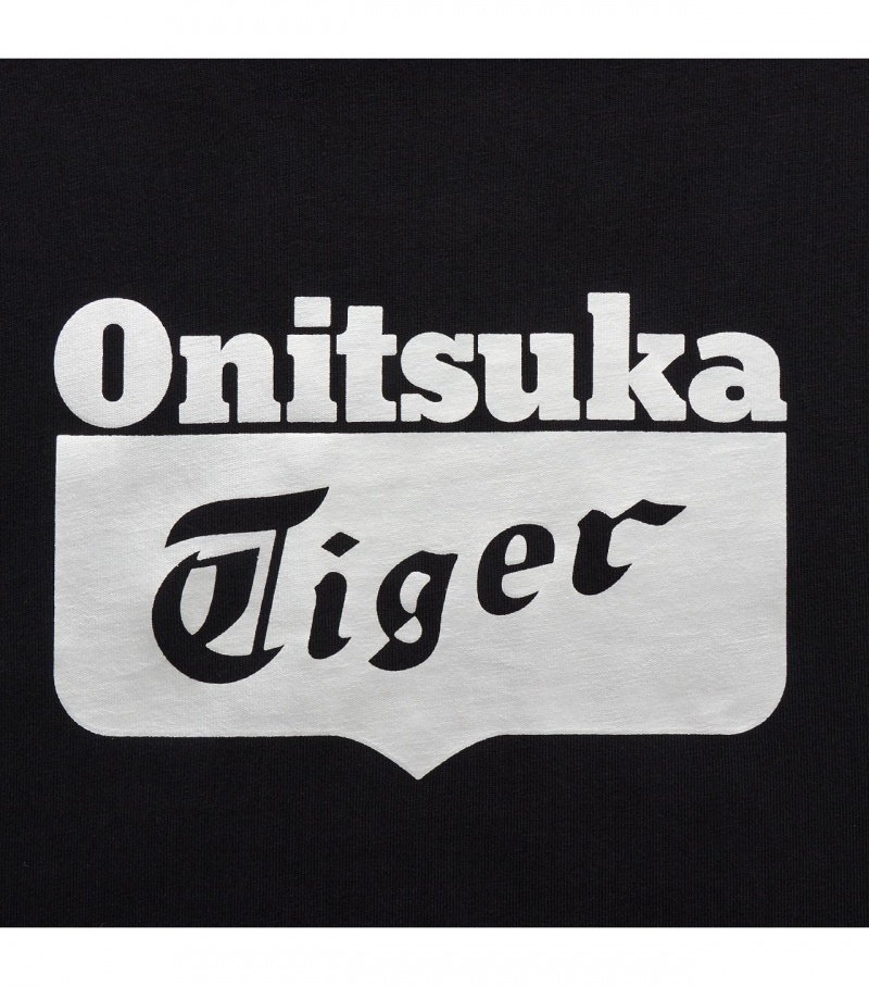 Women's Onitsuka Tiger Logo T Shirts Black / Silver | 81635-OMHK