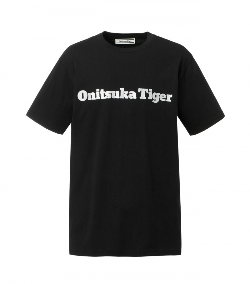 Women\'s Onitsuka Tiger Logo T Shirts Black / Silver | 93680-WCBK