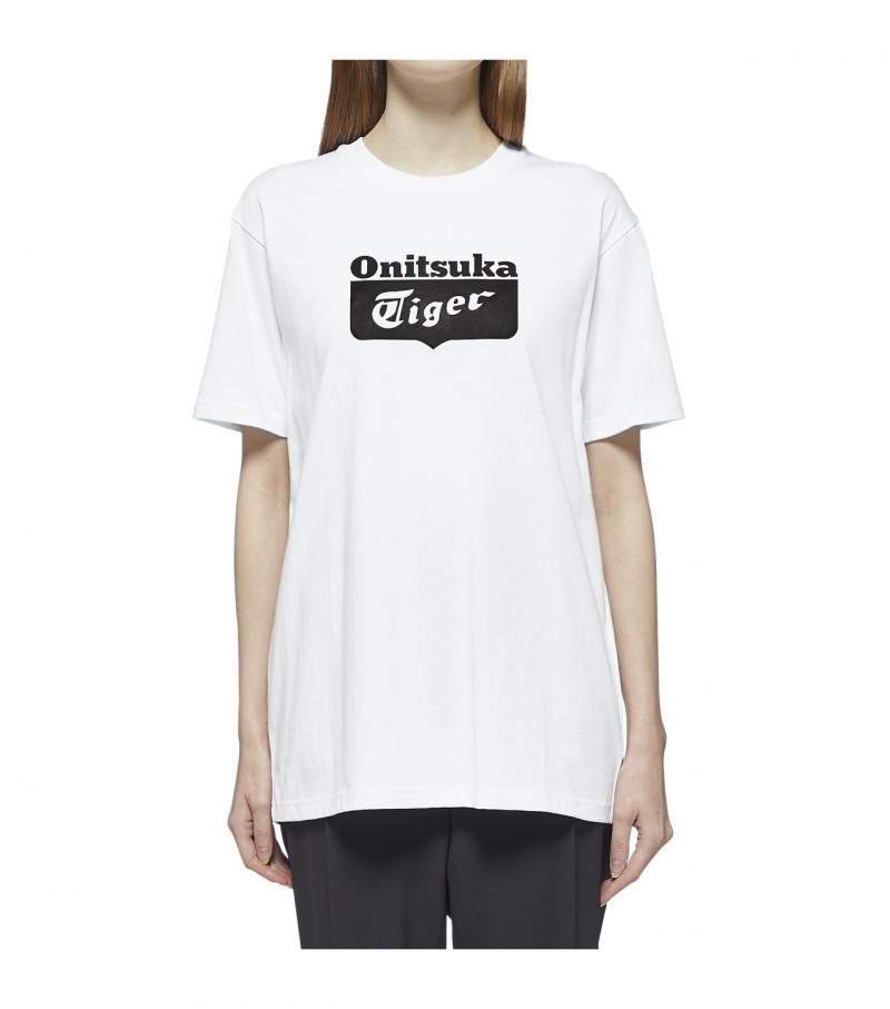 Women's Onitsuka Tiger Logo T Shirts White / Black | 57964-BHNT