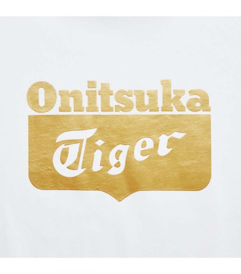 Women's Onitsuka Tiger Logo T Shirts White / Gold | 68397-IURH