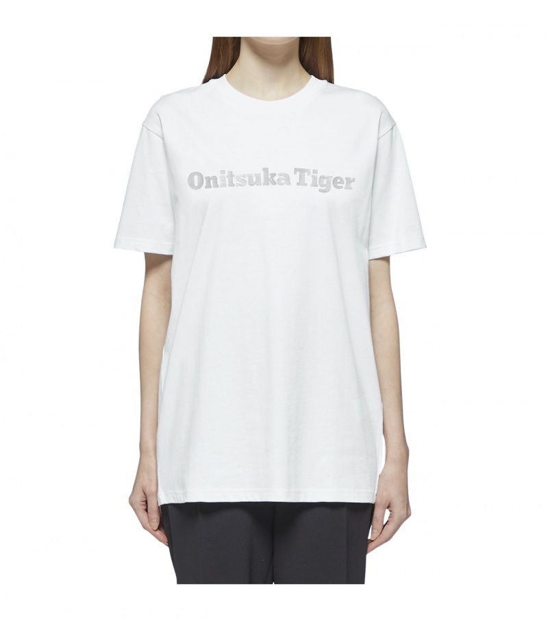 Women's Onitsuka Tiger Logo T Shirts White / Silver | 07238-CPKA