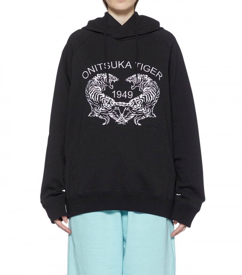 Women's Onitsuka Tiger Sweat Hoodie Black | 04697-HKTQ