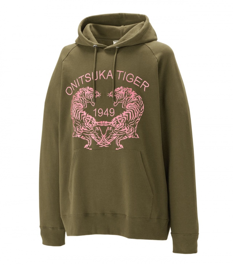 Women's Onitsuka Tiger Sweat Hoodie Khaki | 02854-UJOE