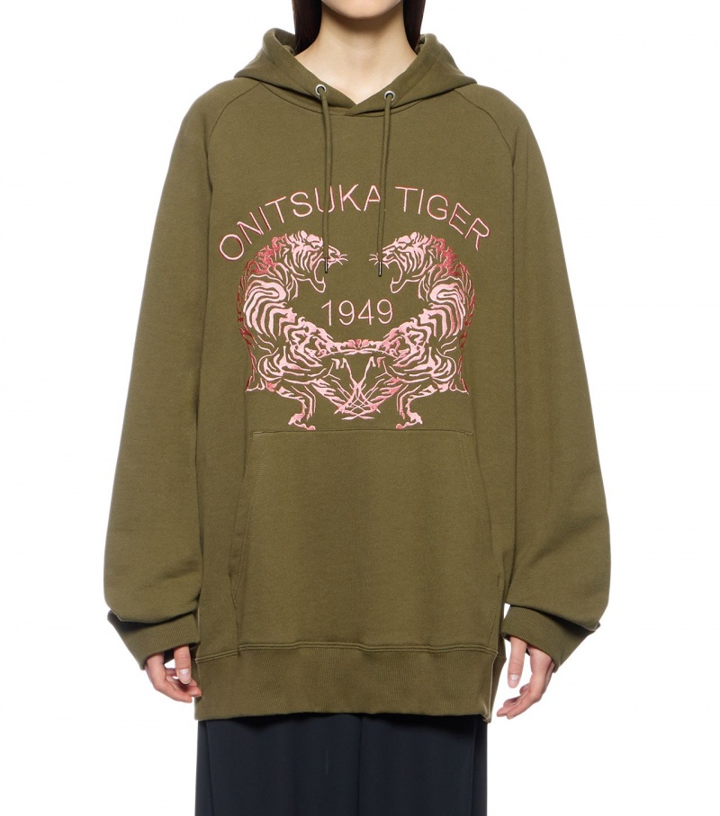 Women's Onitsuka Tiger Sweat Hoodie Khaki | 02854-UJOE