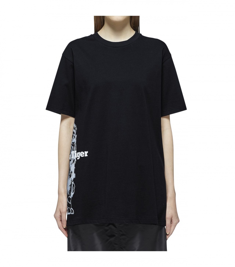 Women's Onitsuka Tiger T Shirts Black / Grey | 17680-XYBN