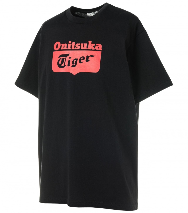 Women's Onitsuka Tiger T Shirts Black / Red | 14083-UJEC