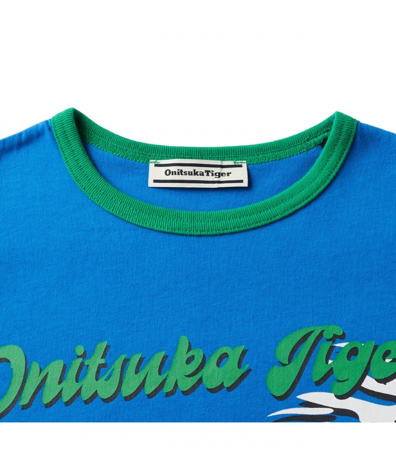 Women's Onitsuka Tiger T Shirts Blue | 18607-SUGX