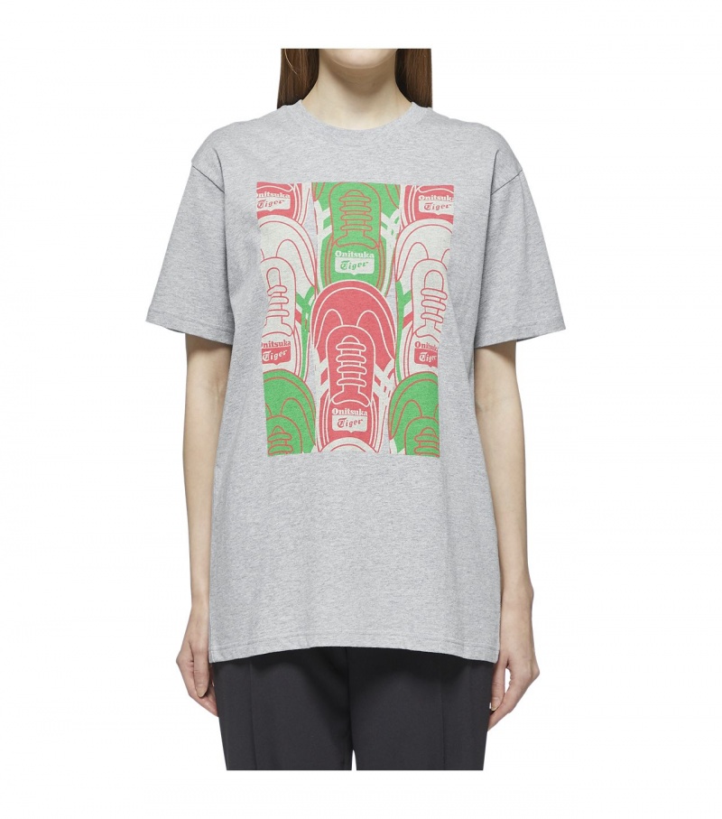 Women's Onitsuka Tiger T Shirts Grey | 36089-XAPJ