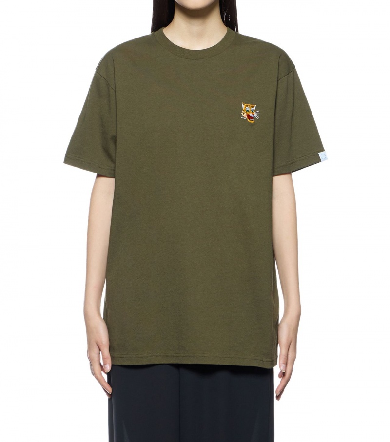 Women's Onitsuka Tiger T Shirts Khaki | 35492-ULQB