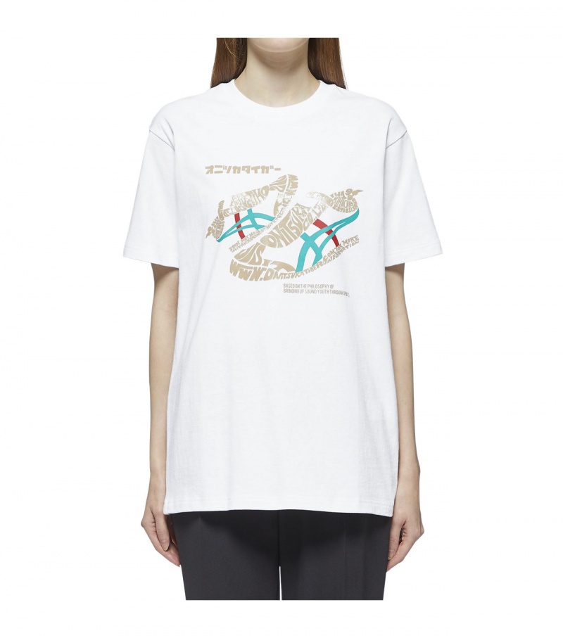 Women's Onitsuka Tiger T Shirts White | 64879-QKNE